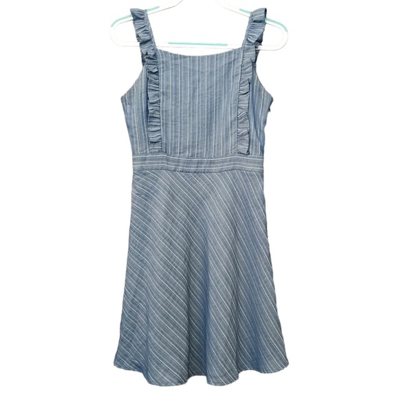 Altar'd State Dress Womens Small Blue Sleeveless Ruffle Knee Length Striped - Picture 1 of 9